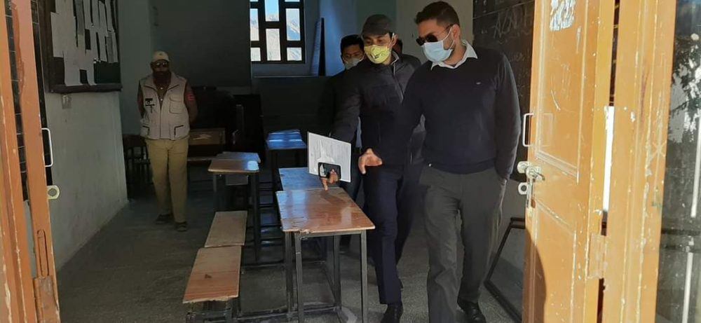 Officials taking stock of the preparations at Leh ahead of LAHDC elections in which polling stations have been set keeping in mind Covid-19 pandemic