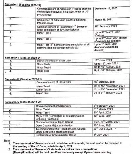 Academic calendar of University of Jammu that has information about exams CSCS and non CBCS and other details