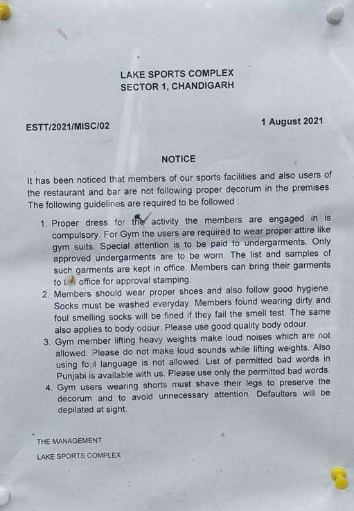 Chandigarh lake club notice going viral