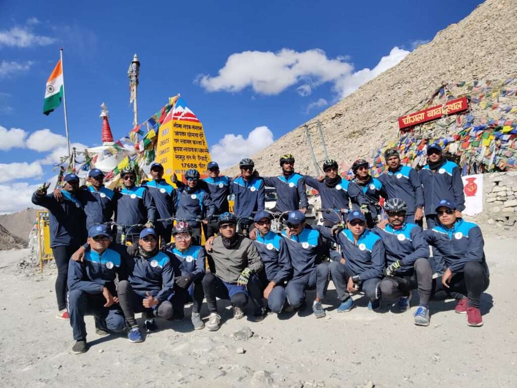 Members of cycle rally organized by ITBP from Ladakh to Gujarat. Pic: JK Newsline