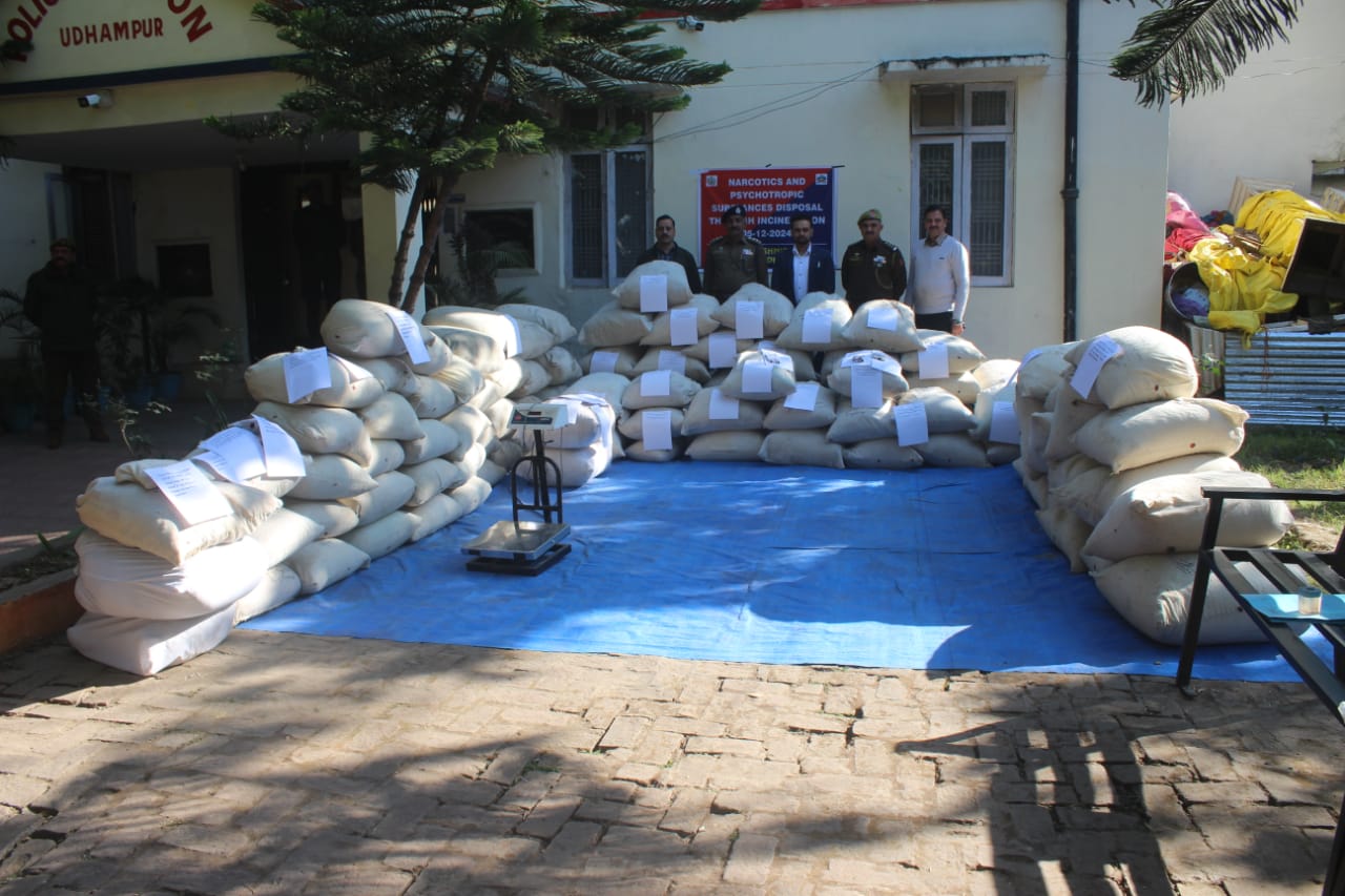 Udhampur Police destroys 2000 kgs of drugs seized in 37 different cases
