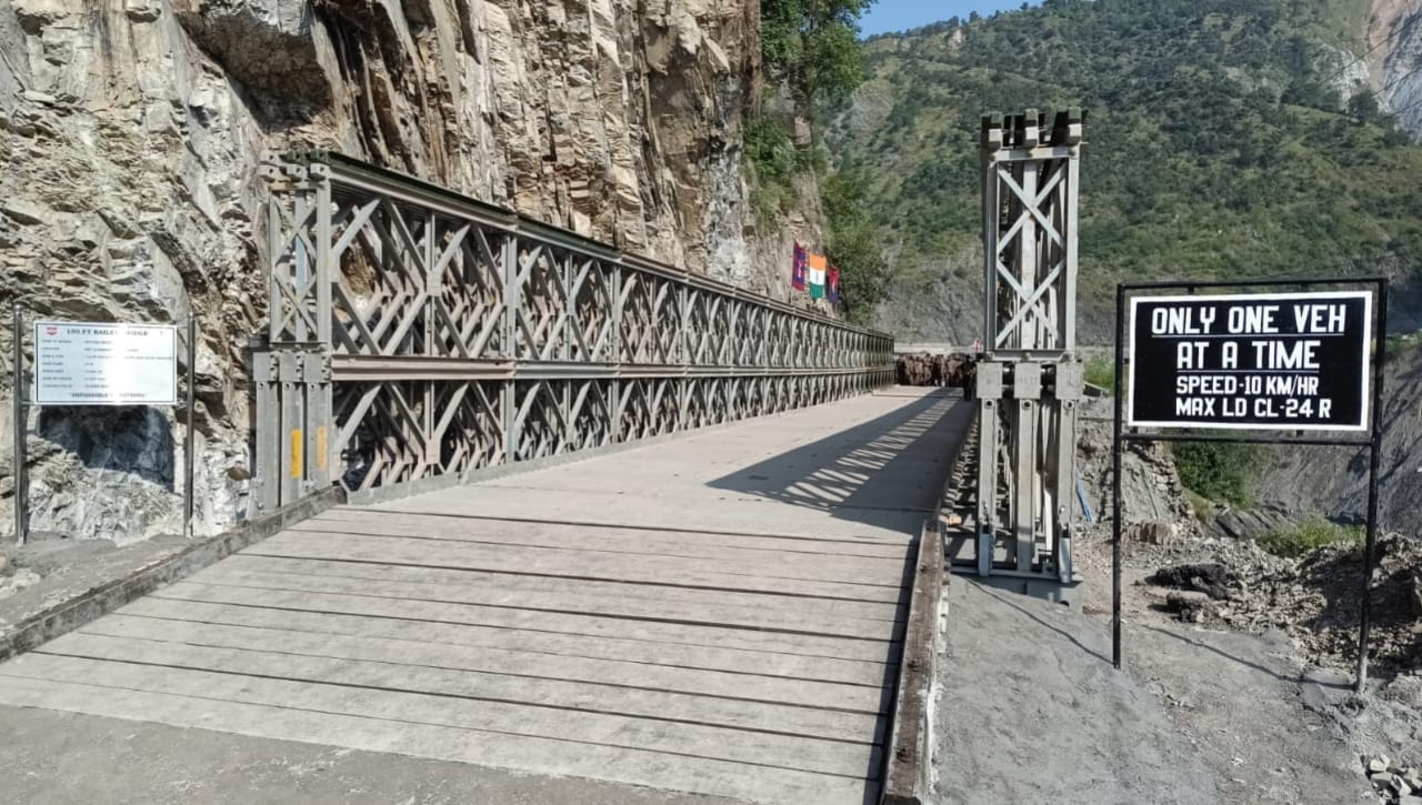150-ft Bailey Bridge constructed by Army engineers on Ramban–Gool Road after landslides inaugurated by LG Sinha