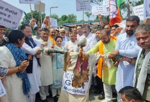 BJP protests against “failure” of NC Govt to fulfill poll promises